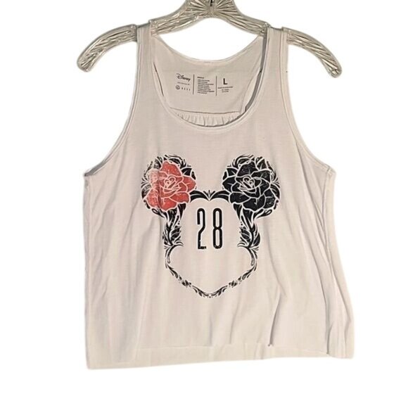 Disney Neff Womens White Tank Top With Floral Mickey Ears & 28 Graphic - Size L - Picture 1 of 4
